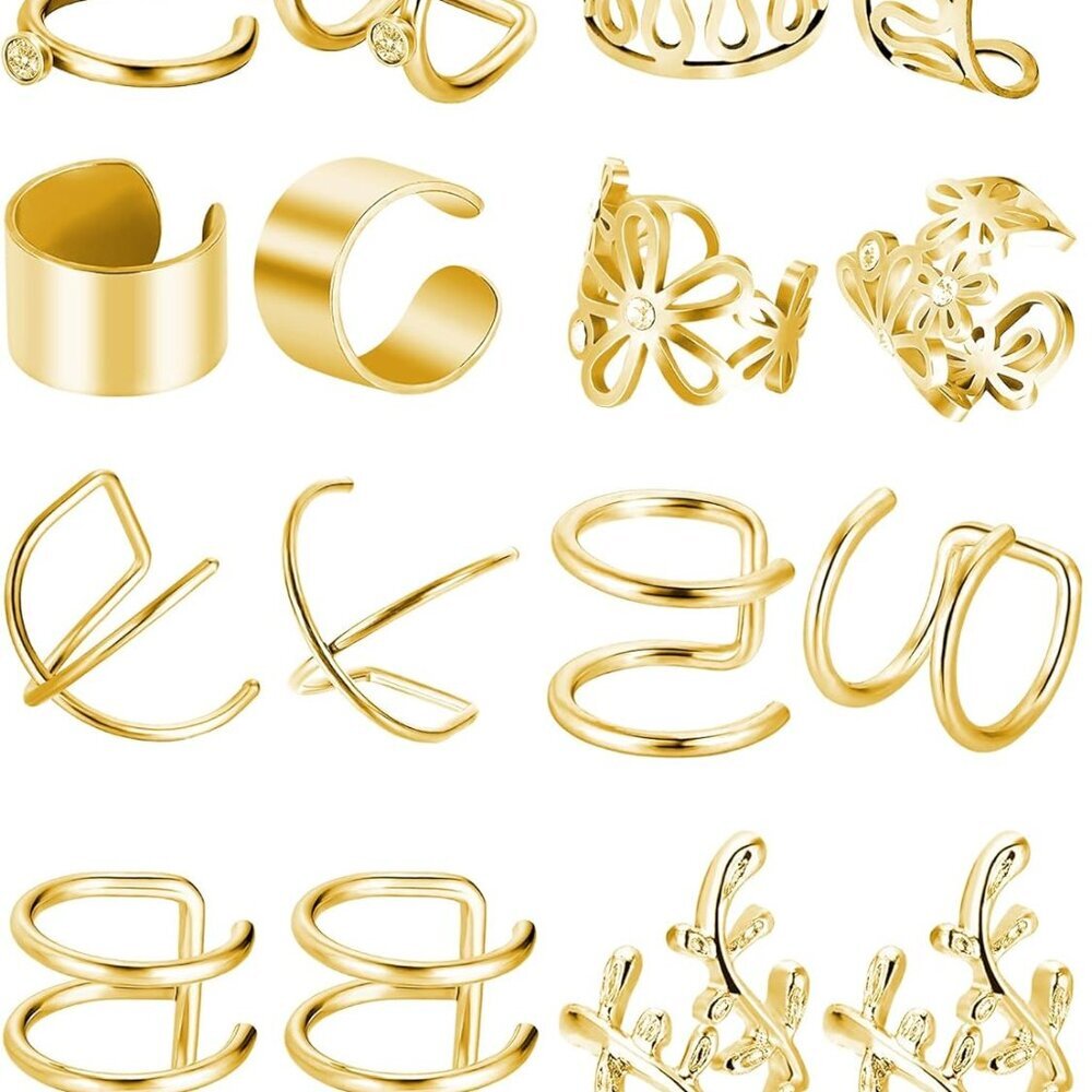 8 Pairs Ear Cuffs Earrings Cuff Non Piercing Stainless Steel Clip on Cartilage E
